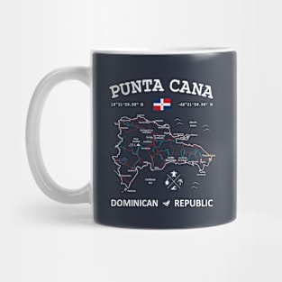 Punta Cana Dominican Republic Travel Map Flag Coordinates Roads Rivers and Oceans Mug